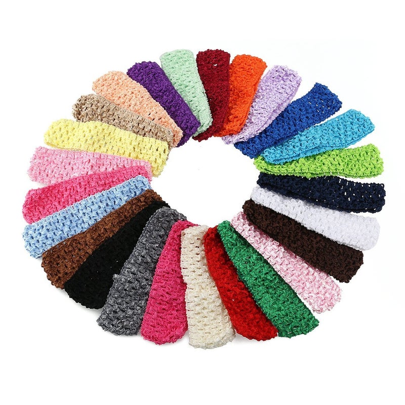 KW Collection Girl Baby Headbands Elastic Crochet Hair Bands Hair Accessories Elastics Ties Shaper Head wrap Set Pack of 50 Pcs in 25 colors (Band: 1.6"Ã—5.5", 25 colors, 2 pcs per color) - Image 1